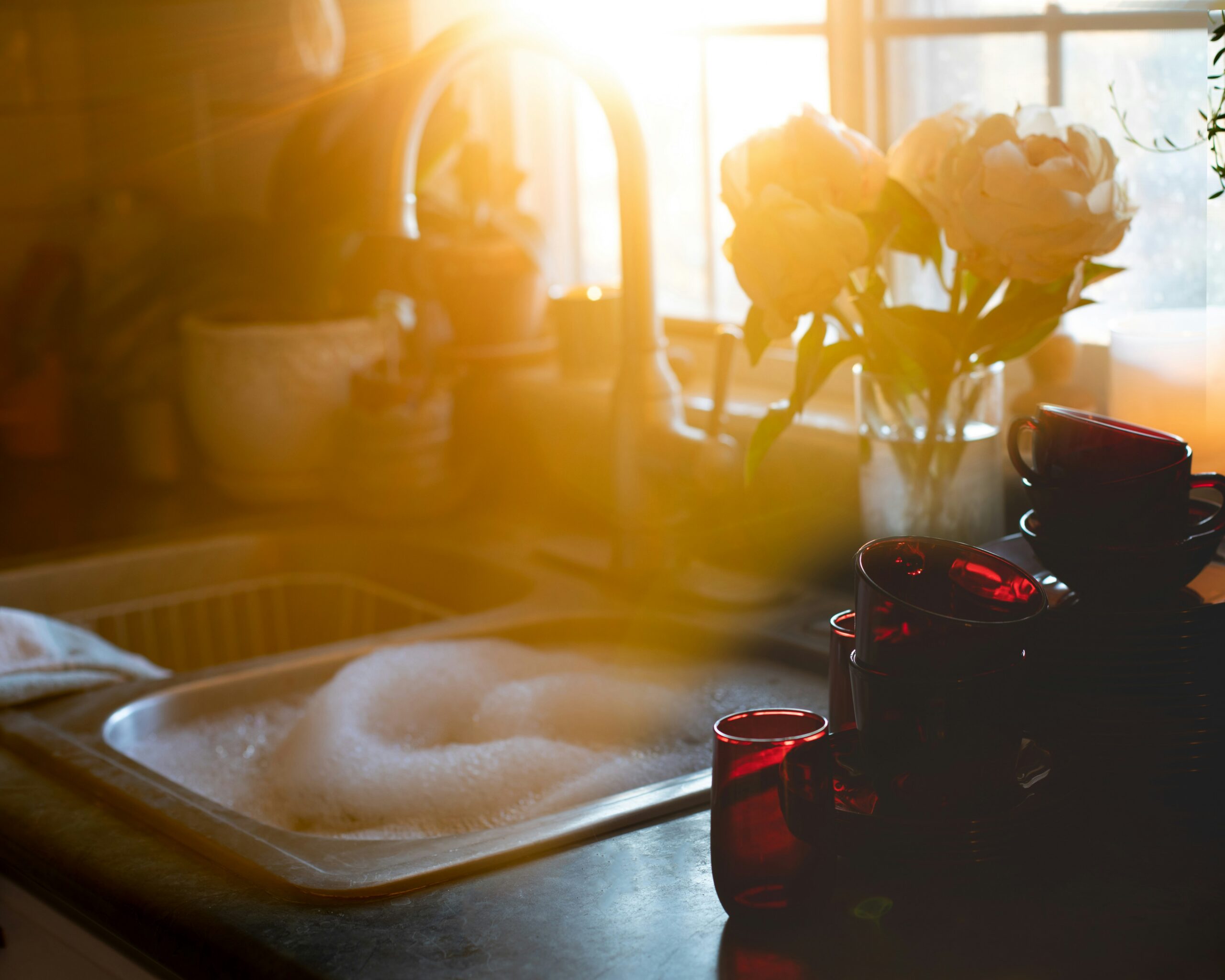Pristine kitchen sink backlit by soft lighting. Photo by Sixteen Miles Out on Unsplash